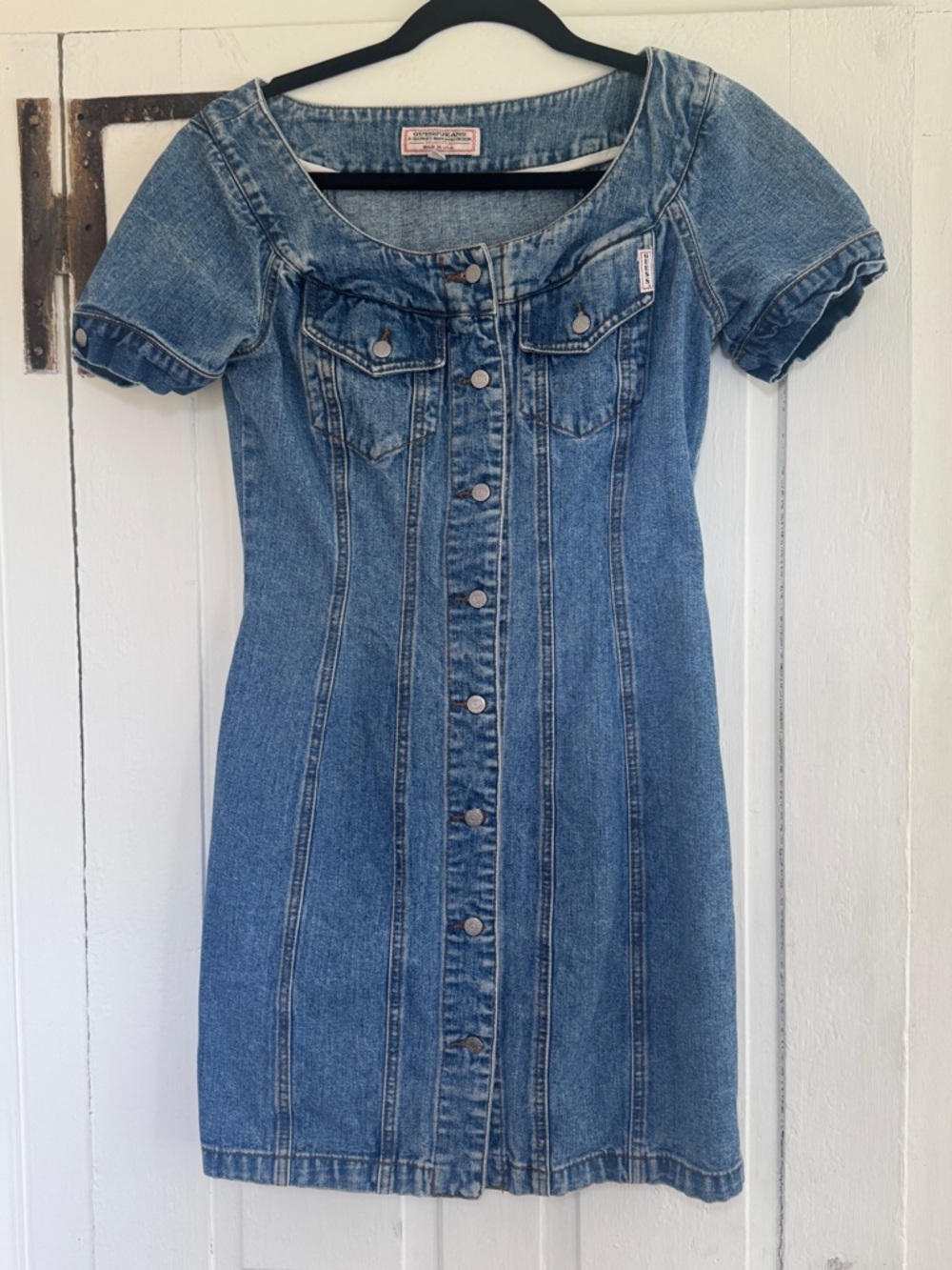 Vintage 90s Guess by Georges Marciano Denim Mini Dress Button Made in USA Size M
